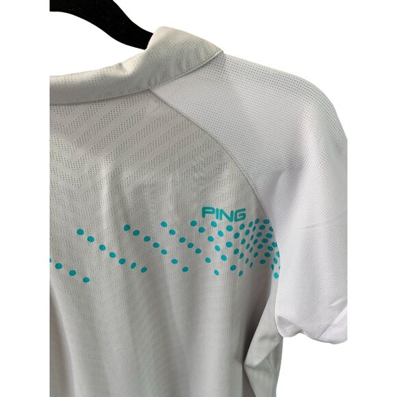 Ping Womens Size XL Gray White Blue Spellout Back Golf Tennis Polo Pullover Shir - Picture 4 of 4